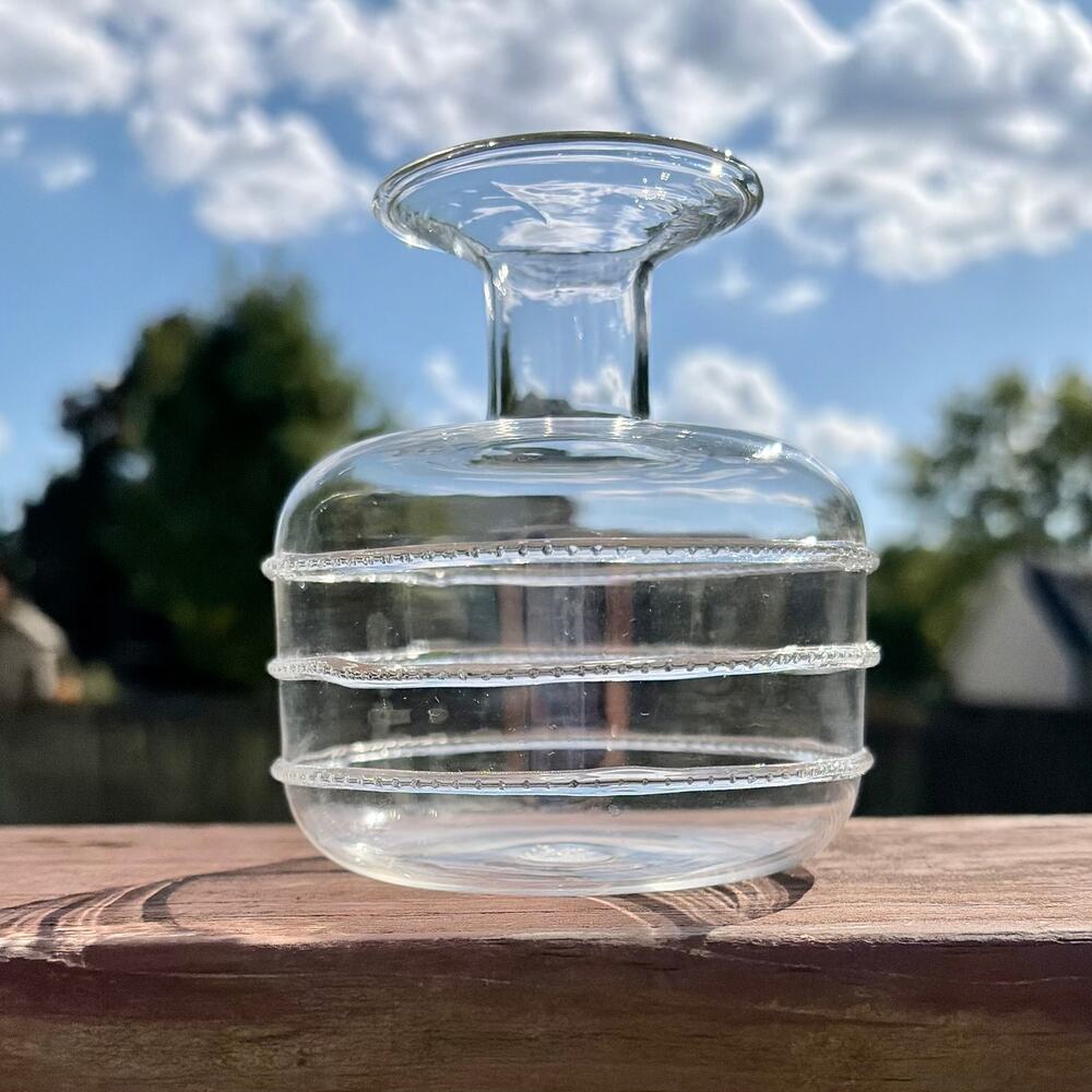 Zodax CH-2238 Clear Glass Bud Vase Squat Ribbed Threaded Ring Accent Decor